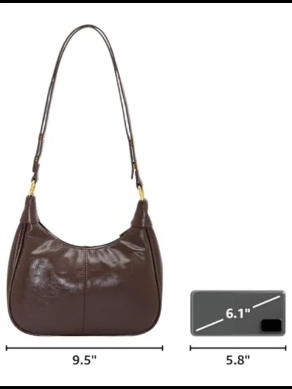 Small Hobo Purse Vegan Leather Crescent Shoulder Bag with Zipper Adjustable